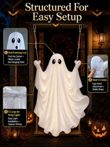HOPOCO Lighted Halloween Swing Ghost Outdoor Decor with Remote Control
