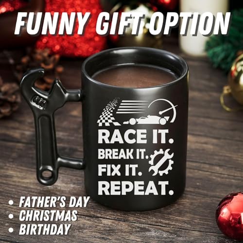 Car Racing Gift Mug with Wrench Handle - 13.5oz Mechanic Coffee Cup