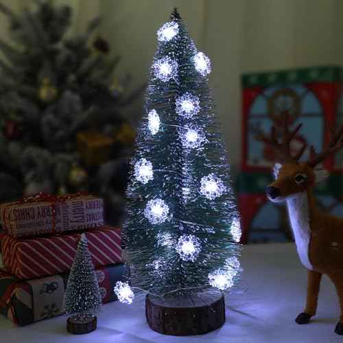 2 Pack Battery Operated Snowflake Christmas Lights Decorations,7FT Silver Wire 20 LED Snowflake String Lights for Indoor Holiday Wedding Party Christmas Tree Garland Decor(Cold White)