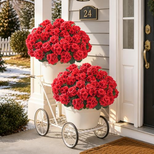 Yastouay 24 Pack Red Artificial Geranium Flowers for Outdoor & Indoor Decor