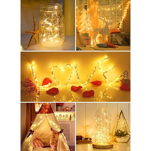 Minetom 6 Pack Fairy Lights Battery Operated String Lights - 7ft 20 LED Waterproof Silver Wire Firefly Lights Waterproof for DIY Crafts Wedding D?cor Table Centerpieces Mason Jars Party
