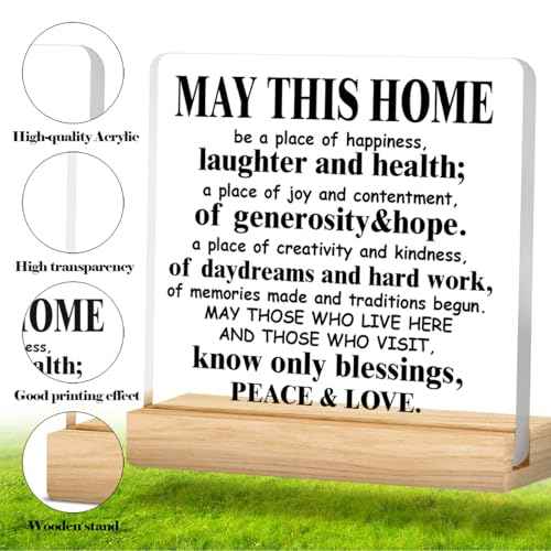 Housewarming Gifts for Women and Men - May This Home Acrylic Desk Sign Decor - Religious House Warming Gift