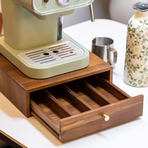 Acacia Wood Coffee Pod Drawer Organizer for Nespresso Vertuo - Holds 40 Large or 60 Small Pods