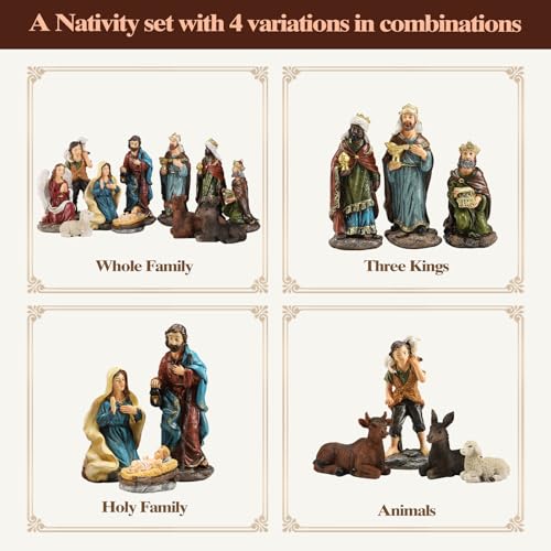 Magicsculp Nativity Scene Set - 11-Piece Hand-Painted Holy Family Figurines for Christmas Decorations