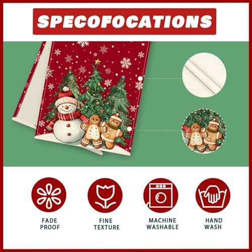 XCHI Winter Red Snowman Gingerbread Man Christmas Tree Xmas Table Runner Table Decoration for Party Home Kitchen Dining Holiday Decor 13x72 Inch