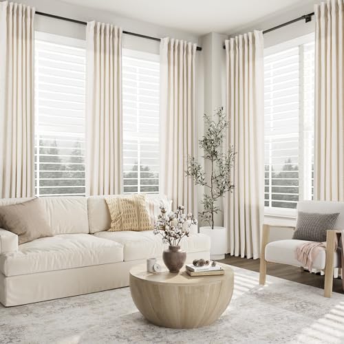 Aersas Natural Linen Pinch Pleated Floor-Length Curtains 40x96 Inches, Pack of 2, Cream
