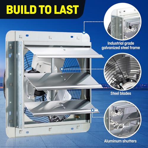 12-Inch Wall Mounted Shutter Exhaust Fan with Thermostat & Variable Speed - 960 CFM