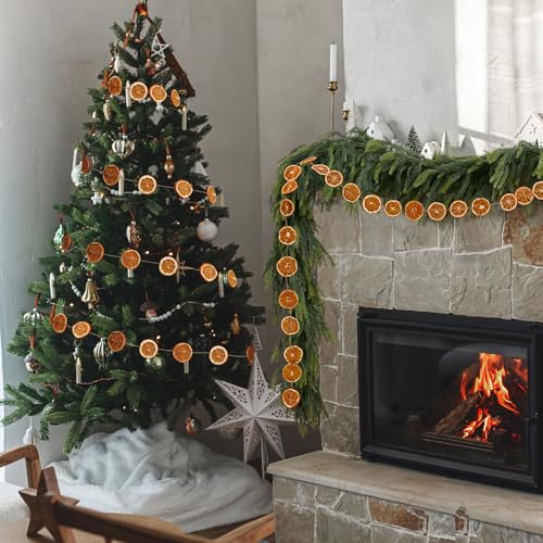 6FT Norfolk Pine Garland with 6.6FT Orange Slice Garland Set for Mantel - ComfyKit