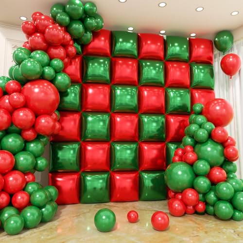 Christmas Red & Green Square Foil Balloons Kit - 50pcs + Balloon Garland Set | HKYOOD