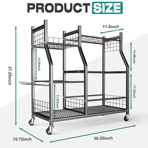 Large Garden Tool Organizer Stand - Heavy-Duty Metal Storage Rack with Wheels