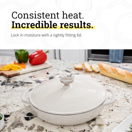 Cast Iron Enamel Braiser 3.6 Qt - Oyster White, Moisture-Locking Lid
