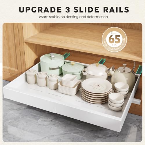 Seinloes White 2 Pack Pull Out Cabinet Organizers 15.2-26.3" Wide, 21" Deep with Adjustable Width & 3 Slide Rails