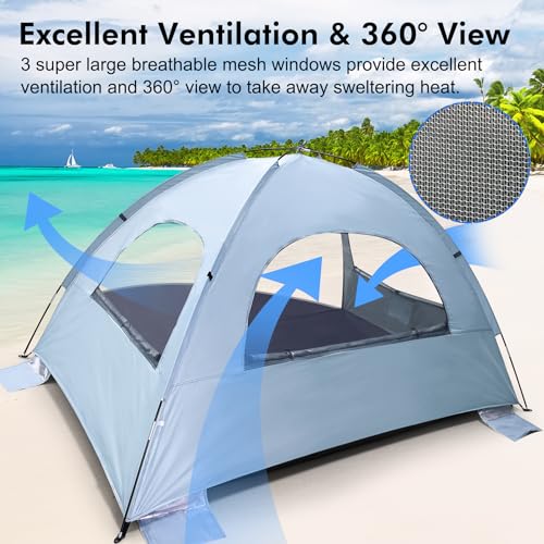 Sierra Blue Beach Tent Anti-UV Sun Shade Shelter for 3 Persons - Portable with Mesh Windows