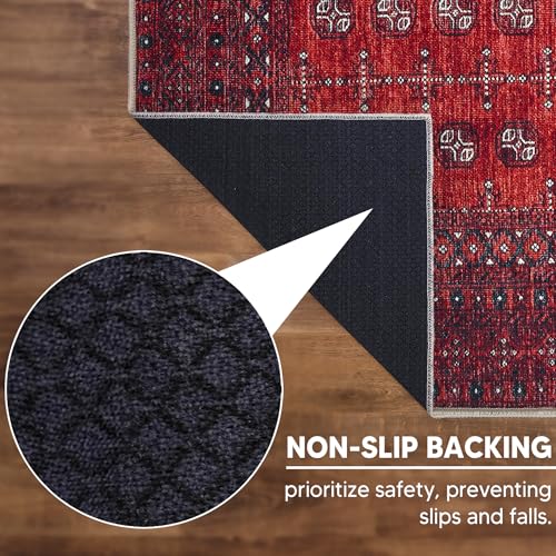Keen Home Design Vintage Washable Entryway Rug 2x3 Burgundy Non-Slip Low Pile