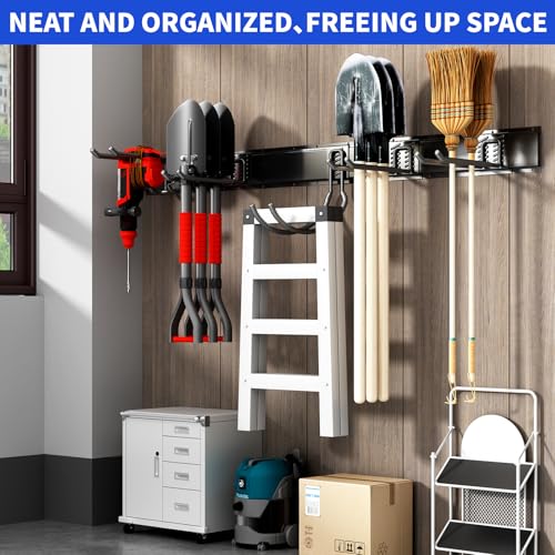 64 Inch Heavy Duty Garage Tool Organizer Wall Mount with 10 Adjustable Hooks - CRXCRC