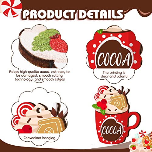 BBTO 36 Pieces Christmas Ornaments Hot Cocoa Cup Wood Hanging Ornaments Gingerbread Marshmallow Coffee Bar Decoration Wood Xmas Decoration for Tree Home