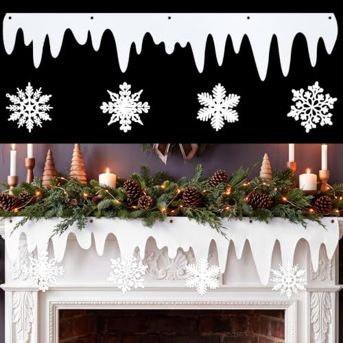 Winter Snow Awning Banner Kit - 4 Pcs 26ft Holiday Winter Decor with Snowflakes