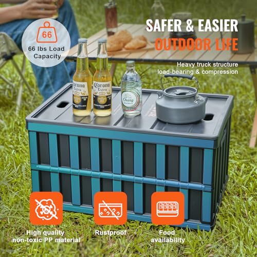 VEVOR 65L Black Collapsible Storage Bins with Lids - 3 Pack, Stackable, Space-Saving