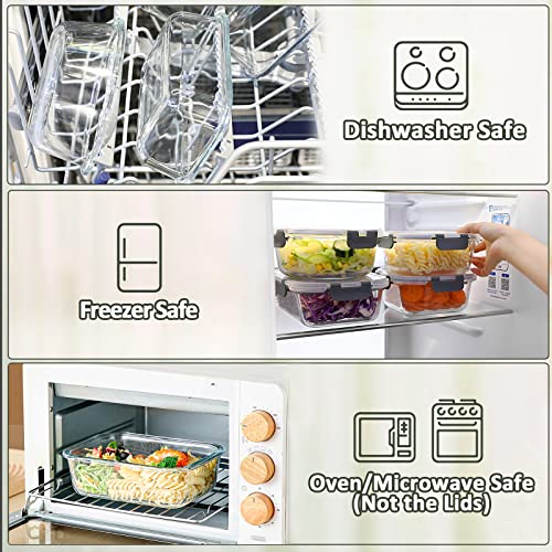 M MCIRCO 5-Pack 36 oz Glass Food Storage Containers with Lids - Gray, Leakproof, Microwave & Dishwasher Safe