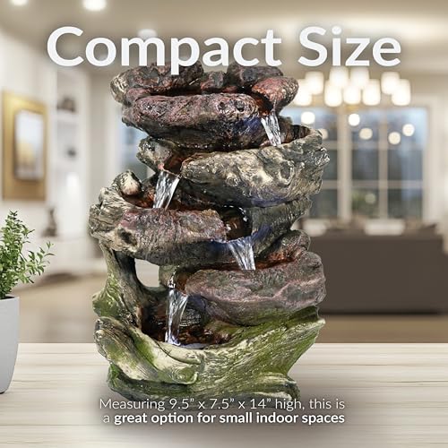14-Inch Tabletop Water Fountain with LED Lights and Stacked Rocks - Indoor Decor