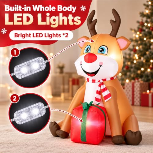 EaseSky 5.2 ft Sitting Deer Christmas Inflatable with Gift, Indoor/Outdoor