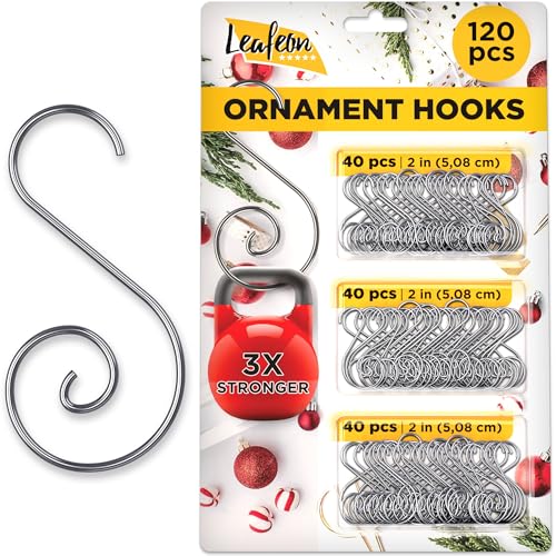 120 pcs Christmas S-Shaped Ornament Hooks ? Perfect Ornament Hooks for Christmas Tree Decoration ? Pack of Ornament Hangers (Silver)