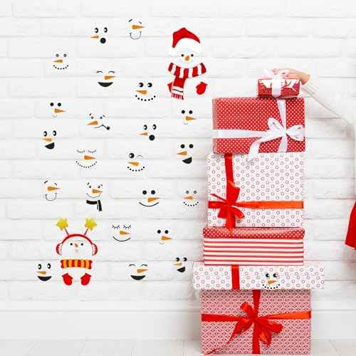 Snowman Faces Stickers Snowman Faces Decals Stickers for Crafts Christmas Glass Window Decals Cute Snow Wall Decor Christmas for Fridge Wall Door Face Art Party Supplies Home Decoration