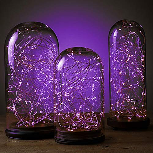 Purple Halloween Fairy Lights 66 ft 200 LED 2 Pack with Remote & Waterproof Battery Boxes
