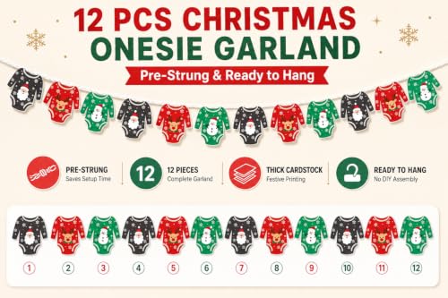 ALISSAR Christmas Baby Shower Decorations Onesie Banner Garland-12