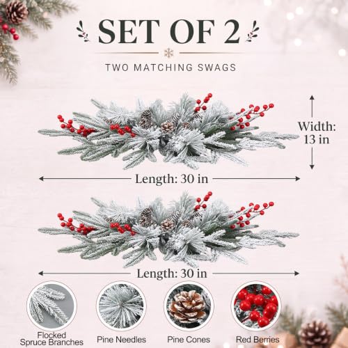 Riceshoot 4 Pcs Christmas Swag Outdoor 30 Inch Artificial Snowflake