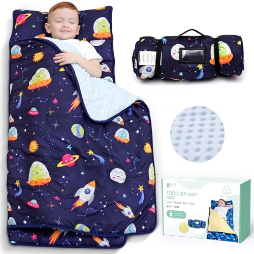 ACRABROS Space Toddler Nap Mat with Pillow & Blanket, Large Kids Sleep & Resting Mat