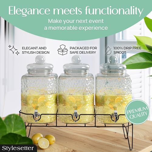 Glass Drink Dispenser Set - 3 x 1.5 Gallon Beverage Dispensers with Stand