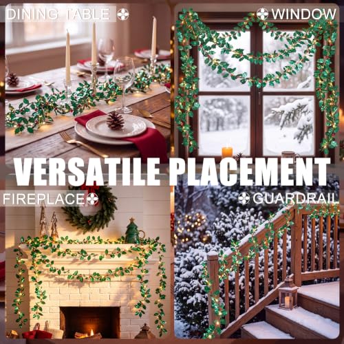 2 Pack 30 ft LED Holly Garland with 100 Lights Christmas Wreath