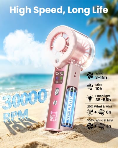 Portable Misting Fan with Mist - 3-in-1 Rechargeable Handheld Fan Rose Pink