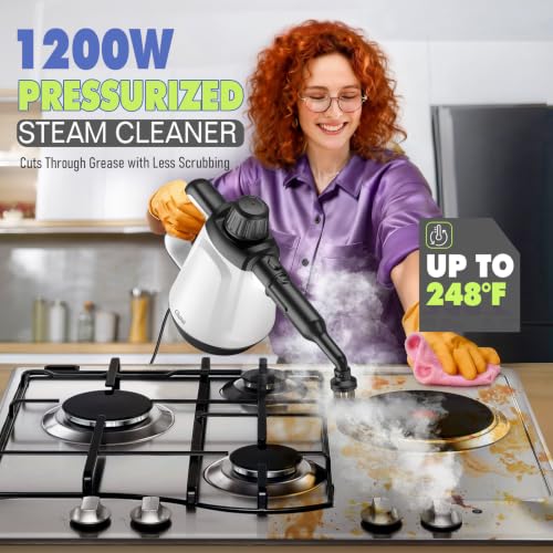 Handheld Steam Cleaner with 13 Accessories - White, Chemical-Free Multi-Surface Cleaner