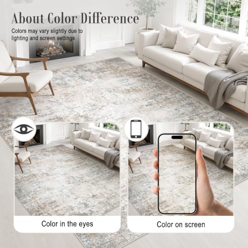 FXRHLP 8x10 Brown Grey Washable Modern Abstract Area Rug - Non-Slip Indoor Carpet