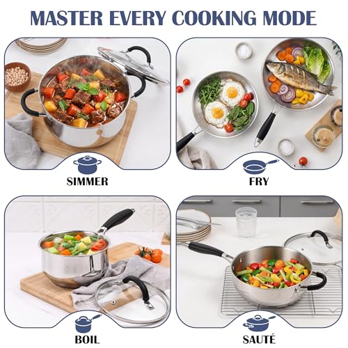 10-Piece Stainless Steel Cookware Set with Induction Pots and Pans