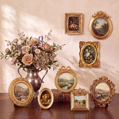 8 Pcs Mini Baroque Gold Frame Set for Wall & Tabletop Display – Kajaia (Variation: 8 / Baroque)