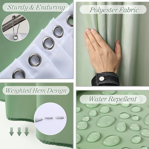 XLHOMO Sage Green Complete Bathroom Set Press-Lid with Rugs & Shower Curtain