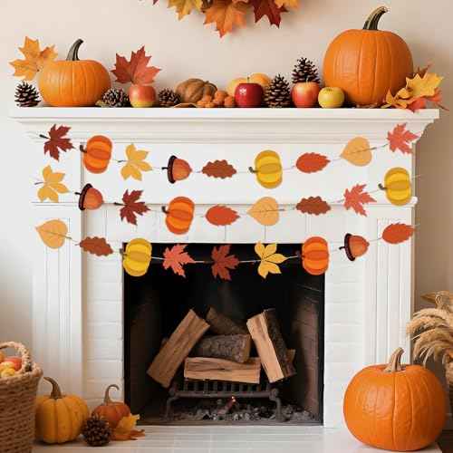 Thanksgiving Fall Maple Leaf Hanging Garland Decor Acorns & Maple Leaves Banner for Mantle Autumn Harvest Decorations Home Garden Wedding Wall Doorway Backdrop Supplies