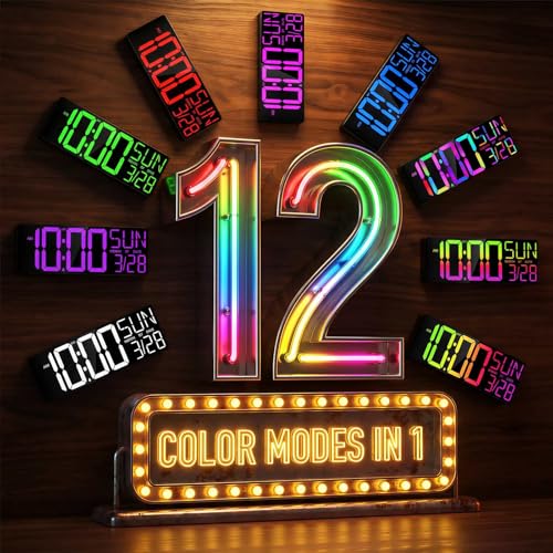 White 18-Inch Digital Wall Clock with Jumbo 5.4-Inch Numbers, RGB Lights & Temperature