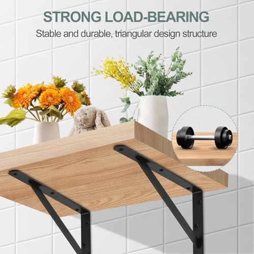 12 Pack Heavy Duty Black Shelf Brackets 12x8 Inches with Screws - Support up to 240lb