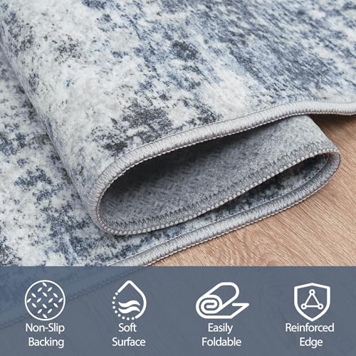 Blue Grey 5x7 Washable Area Rug for Living Room Bedroom Dining Room - Anti-Slip