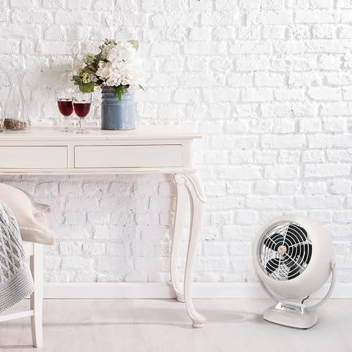 Vornado VFAN Vintage White Desk Fan - Small 3-Speed Metal Table Fan for Bedroom & Office