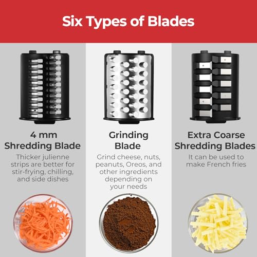Electric Cheese Grater Salad Maker with 6 Blades - 250W Shredder & Slicer