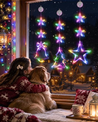 Rechargeable Christmas Window Lights 3 Pack - Multi-Color Holiday Decor with Timer & USB-C