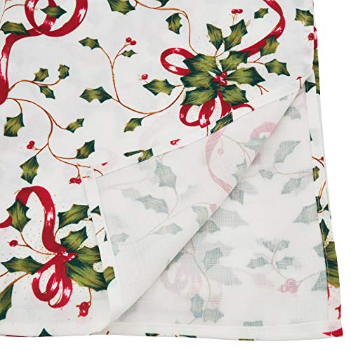 Multi Color Holiday Collection Christmas Tablecloth 60x160 Inches Holly Ribbon Design