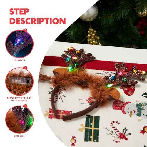JOYIN Christmas Light Up Headband, Cute Reindeer Headband with LED Bulbs for Adult Kids Party Favor Supplies Xmas Accessories Christmas Holiday