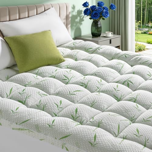 Green Queen Mattress Topper 3 Inch Viscose Bamboo Cooling Pillow Pad Cover