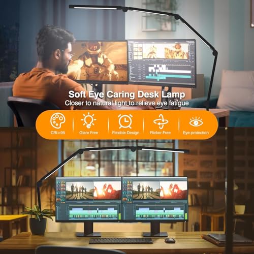 LED Desk Lamp with Clamp - Black, Dimmable, Eye-Caring Architect Light